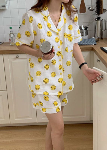 Short Print Oversized DIY Sets Smile Pajama Sleeve Cotton FashionChic