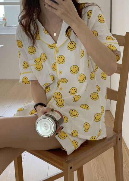 Short Print Oversized DIY Sets Smile Pajama Sleeve Cotton FashionChic