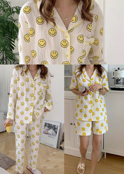 Short Print Oversized DIY Sets Smile Pajama Sleeve Cotton FashionChic