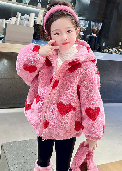DIY Pink Love Print Faux Fur Girls Hooded Parka Winter WL018 MM-RCTZ-DGJK241120