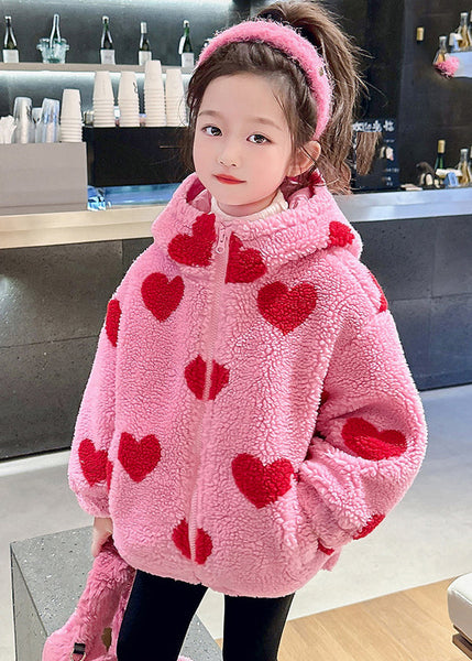 DIY Pink Love Print Faux Fur Girls Hooded Parka Winter WL018 MM-RCTZ-DGJK241120