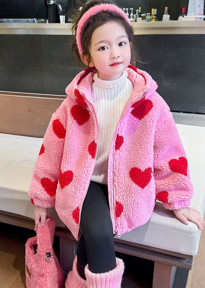 DIY Pink Love Print Faux Fur Girls Hooded Parka Winter WL018 MM-RCTZ-DGJK241120