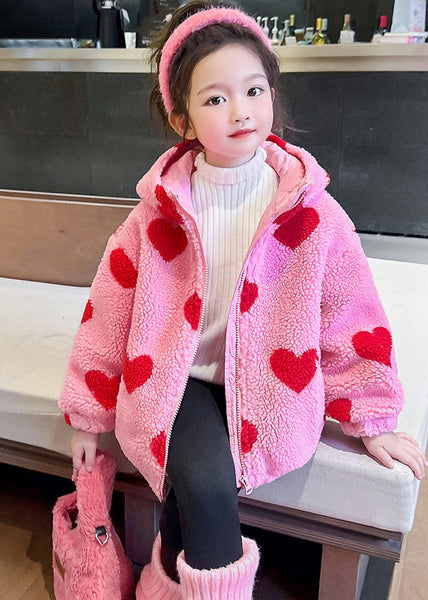 DIY Pink Love Print Faux Fur Girls Hooded Parka Winter WL018 MM-RCTZ-DGJK241120