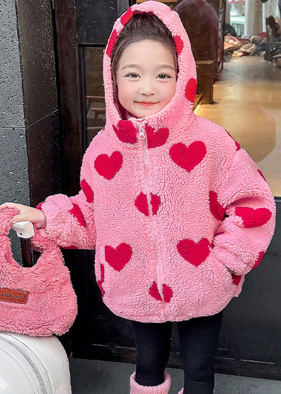 DIY Pink Love Print Faux Fur Girls Hooded Parka Winter WL018 MM-RCTZ-DGJK241120