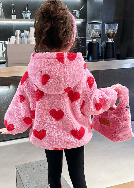 DIY Pink Love Print Faux Fur Girls Hooded Parka Winter WL018 MM-RCTZ-DGJK241120
