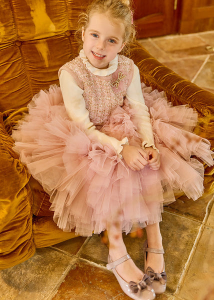 DIY Pink O-Neck Tulle Kids Long Dress Winter RP048 ABC