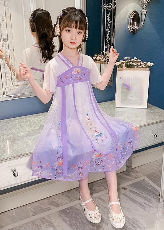 DIY Purple Embroidered Tassel Tulle Girls Long Dresses Summer GF010 MM-RCTZ-SDL230724