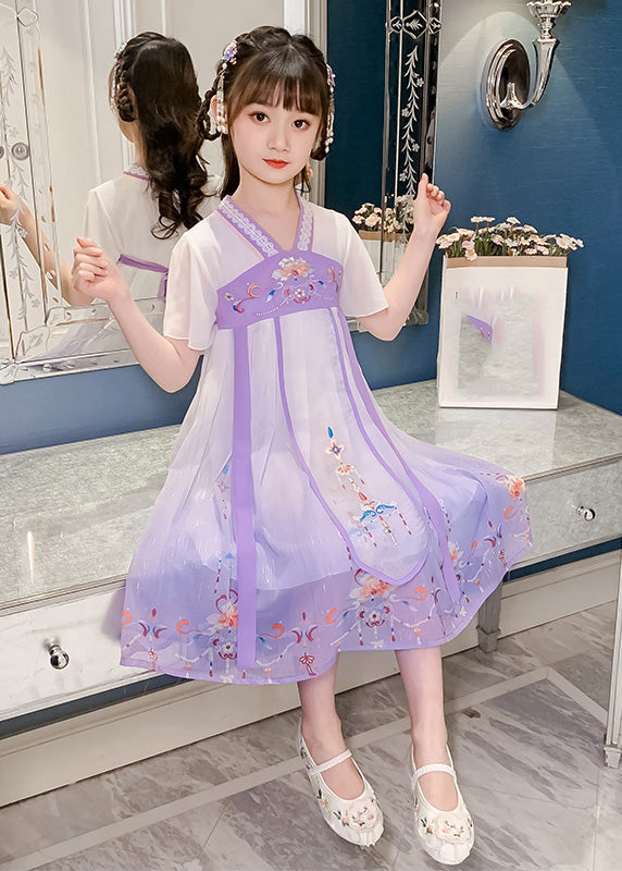 DIY Purple Embroidered Tassel Tulle Girls Long Dresses Summer GF010 MM-RCTZ-SDL230724