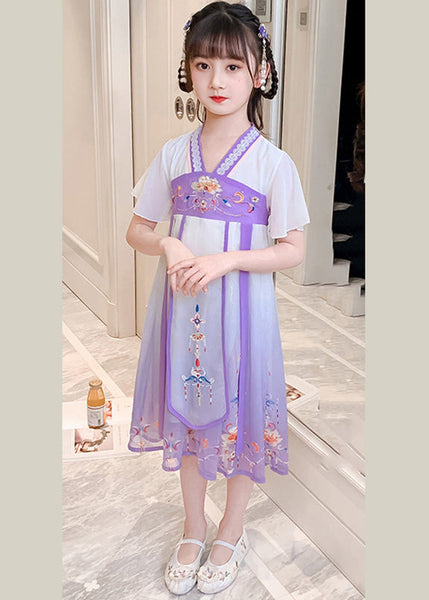 DIY Purple Embroidered Tassel Tulle Girls Long Dresses Summer GF010 MM-RCTZ-SDL230724