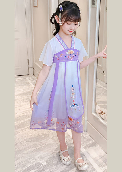 DIY Purple Embroidered Tassel Tulle Girls Long Dresses Summer GF010 MM-RCTZ-SDL230724