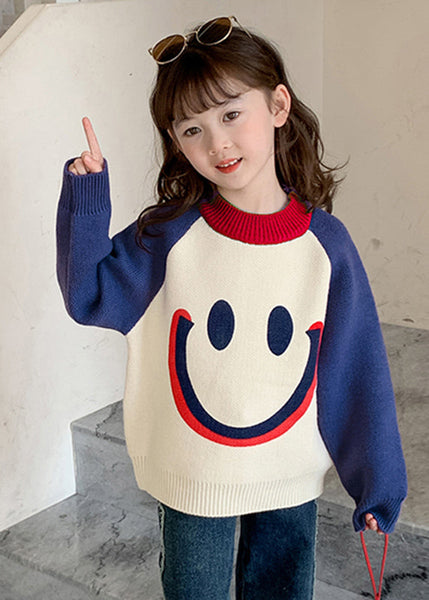 DIY Purple Smiling Face O-Neck Thick Cotton Knit Kids Sweater Winter WL048 MM-RCTZ-NTGP241120