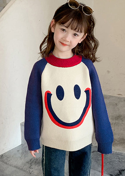 DIY Purple Smiling Face O-Neck Thick Cotton Knit Kids Sweater Winter WL048 MM-RCTZ-NTGP241120