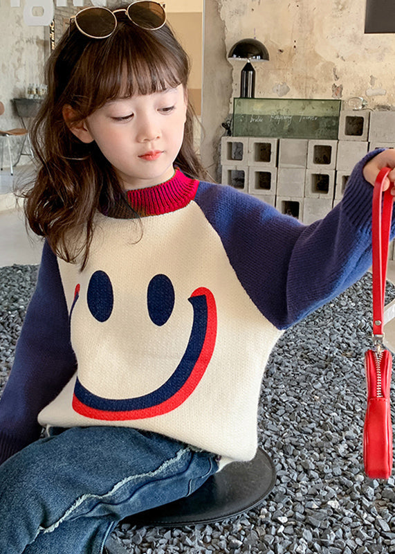 DIY Purple Smiling Face O-Neck Thick Cotton Knit Kids Sweater Winter WL048 MM-RCTZ-NTGP241120