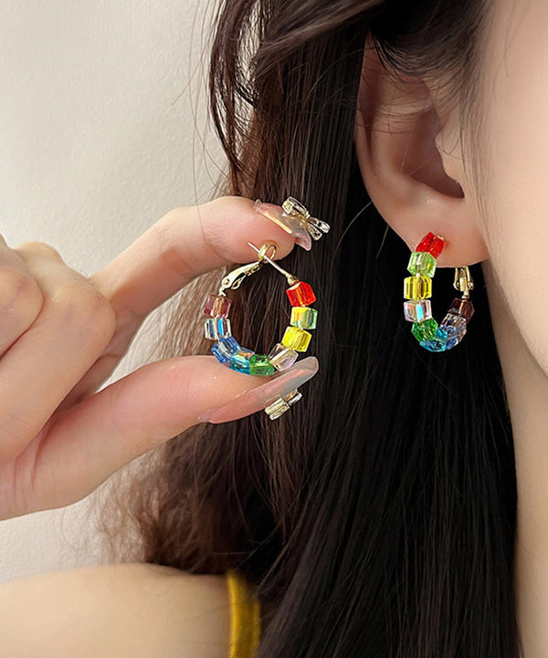 DIY Rainbow Sterling Silver Alloy Crystal Sugar Cube Hoop Earrings AB1087 Genistyle Shop