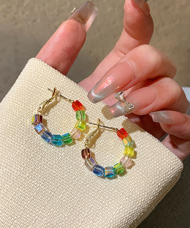 DIY Rainbow Sterling Silver Alloy Crystal Sugar Cube Hoop Earrings AB1087 Genistyle Shop