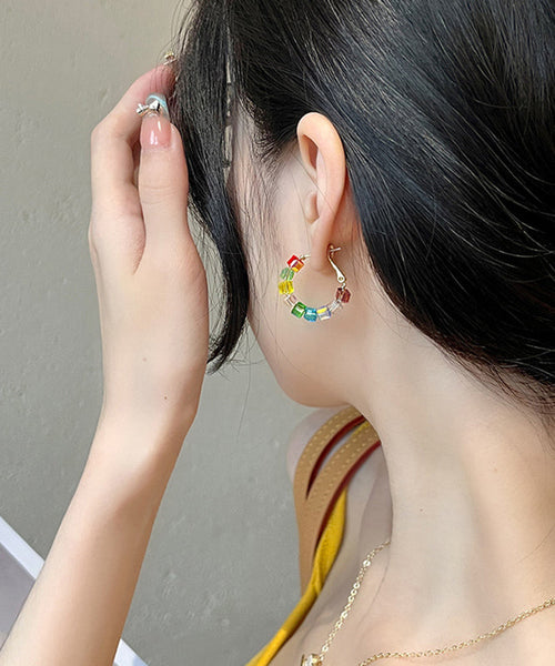 DIY Rainbow Sterling Silver Alloy Crystal Sugar Cube Hoop Earrings AB1087 Genistyle Shop