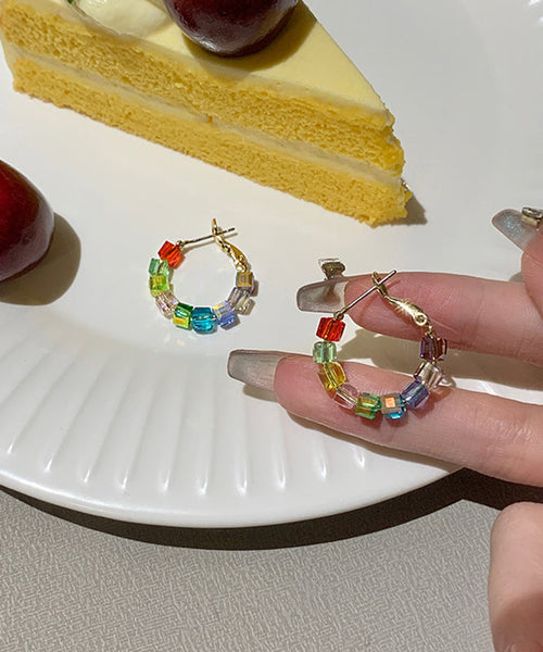 DIY Rainbow Sterling Silver Alloy Crystal Sugar Cube Hoop Earrings AB1087 Genistyle Shop