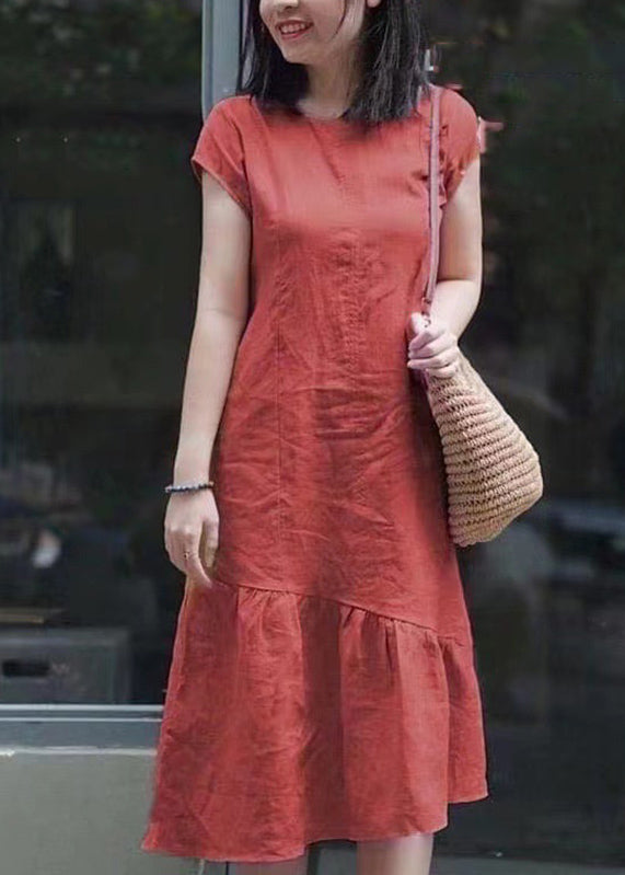 DIY Red Asymmetrical Patchwork Mid Dresses Short Sleeve VB1039 Ada Fashion