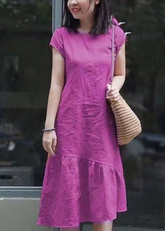 DIY Red Asymmetrical Patchwork Mid Dresses Short Sleeve VB1039 Ada Fashion