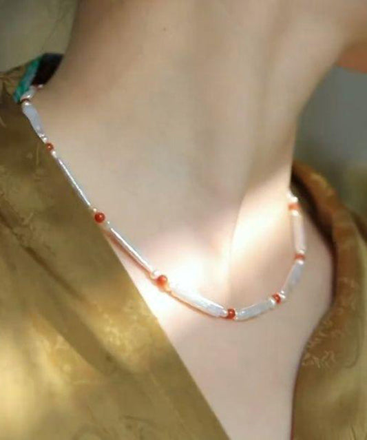 DIY Red Pearl Agate Beading Gratuated Bead Necklace WQ014 JEW-NLC241102