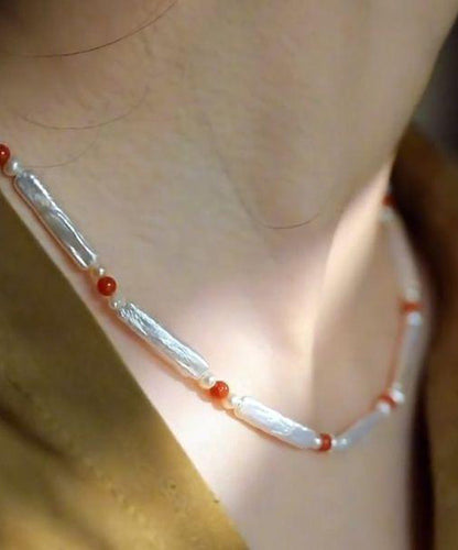 DIY Red Pearl Agate Beading Gratuated Bead Necklace WQ014 JEW-NLC241102