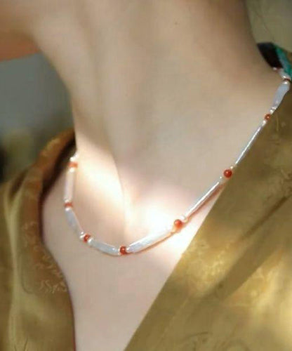 DIY Red Pearl Agate Beading Gratuated Bead Necklace WQ014 JEW-NLC241102