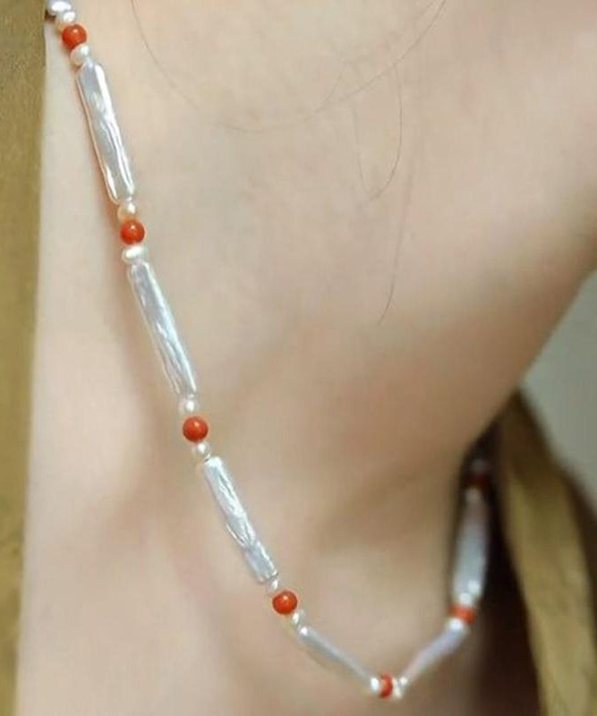 DIY Red Pearl Agate Beading Gratuated Bead Necklace WQ014 JEW-NLC241102