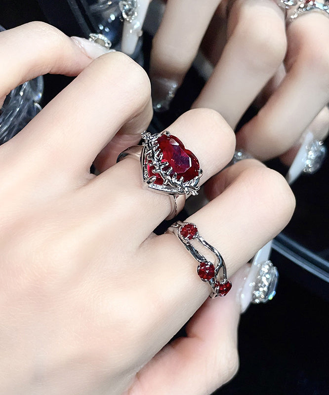 DIY Red Stainless Steel Zircon Rose And Love Rings Two piece Set GH1071 Ada Fashion