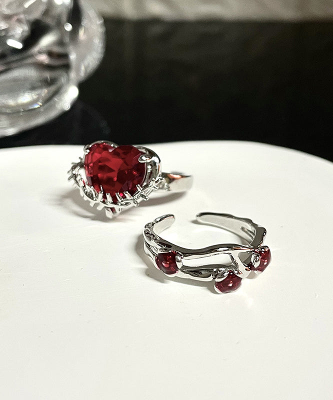 DIY Red Stainless Steel Zircon Rose And Love Rings Two piece Set GH1071 Ada Fashion