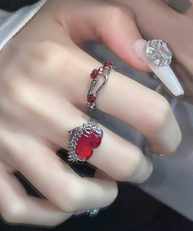 DIY Red Stainless Steel Zircon Rose And Love Rings Two piece Set GH1071 Ada Fashion