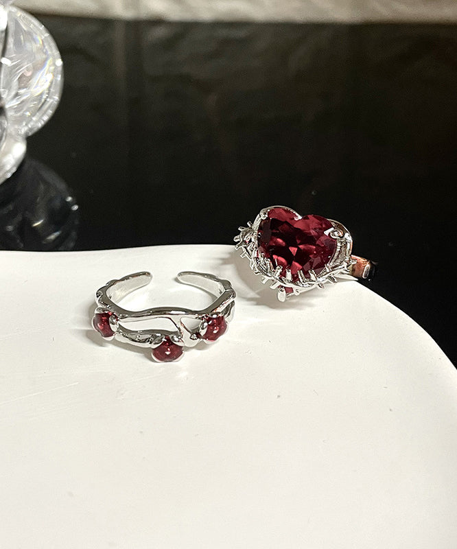 DIY Red Stainless Steel Zircon Rose And Love Rings Two piece Set GH1071 Ada Fashion