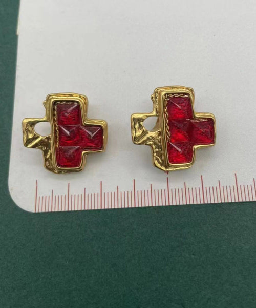 DIY Red Sterling Silver Overgild Crystal Asymmetric Stud Earrings DF1008 Ada Fashion