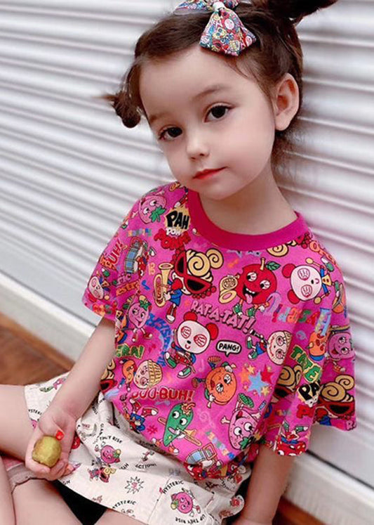 DIY Rose O-Neck Print Kids Tops Summer YU1060 WS-RCTZ-STP240529