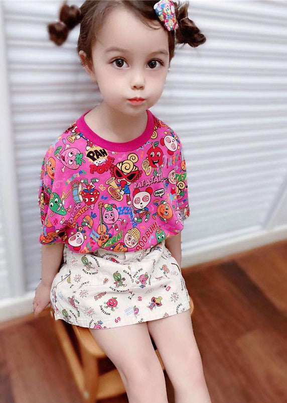 DIY Rose O-Neck Print Kids Tops Summer YU1060 WS-RCTZ-STP240529