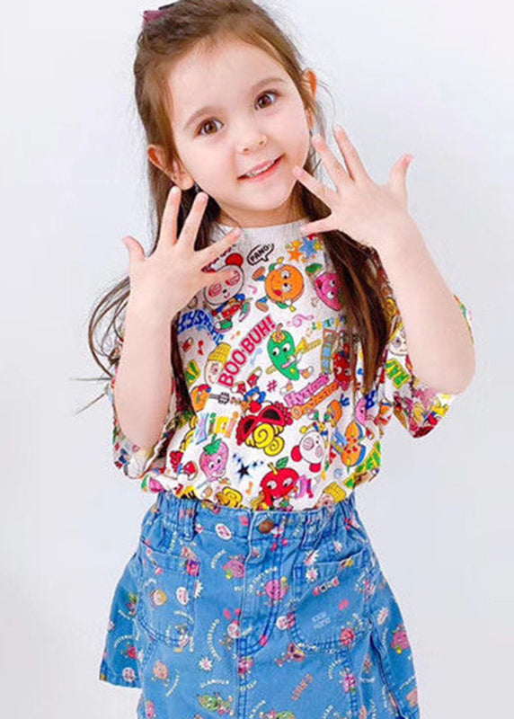 DIY Rose O-Neck Print Kids Tops Summer YU1060 WS-RCTZ-STP240529