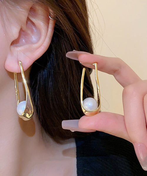 DIY Silk Alloy Pearl Asymmetrical U Shaped Hoop Earrings ZZ025 JEW-EAR240613