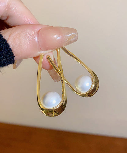 DIY Silk Alloy Pearl Asymmetrical U Shaped Hoop Earrings ZZ025 JEW-EAR240613