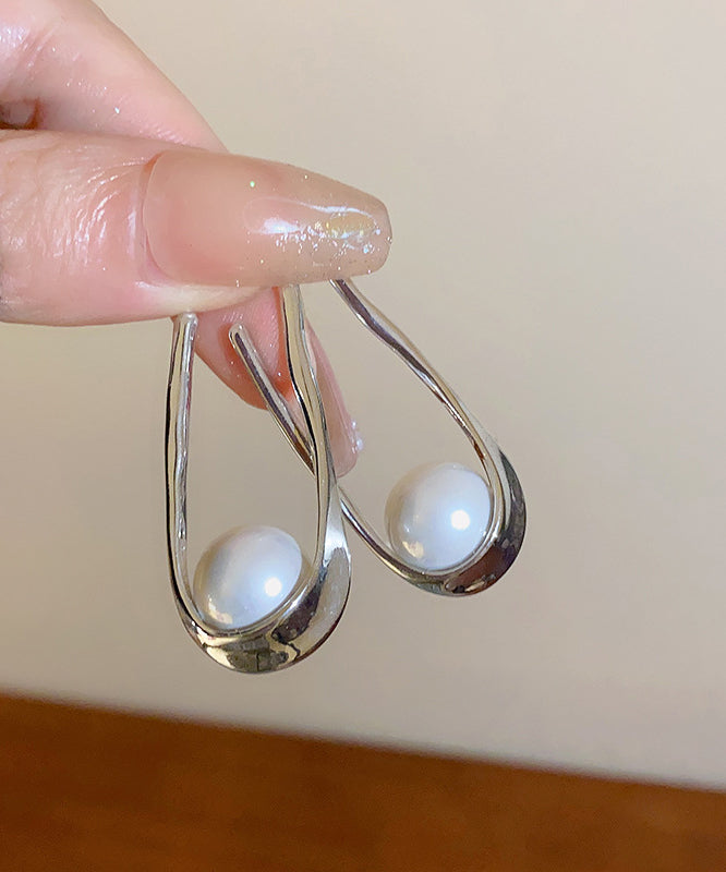 DIY Silk Alloy Pearl Asymmetrical U Shaped Hoop Earrings ZZ025 JEW-EAR240613