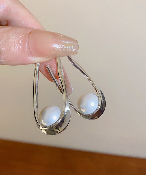 DIY Silk Alloy Pearl Asymmetrical U Shaped Hoop Earrings ZZ025 JEW-EAR240613
