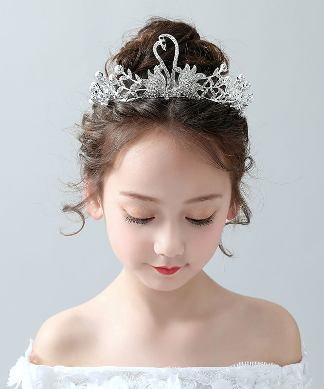 DIY Silk Alloy Zircon Pearl Little Swan Kids Crown IU046 TZ-FQ-HAI240802