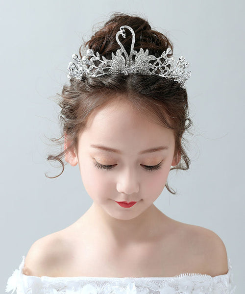 DIY Silk Alloy Zircon Pearl Little Swan Kids Crown IU046 TZ-FQ-HAI240802