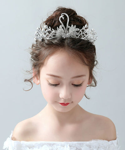 DIY Silk Alloy Zircon Pearl Little Swan Kids Crown IU046 TZ-FQ-HAI240802