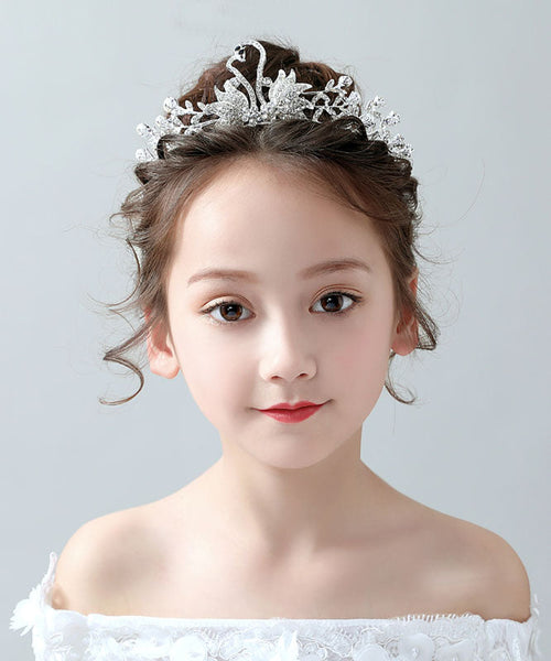 DIY Silk Alloy Zircon Pearl Little Swan Kids Crown IU046 TZ-FQ-HAI240802