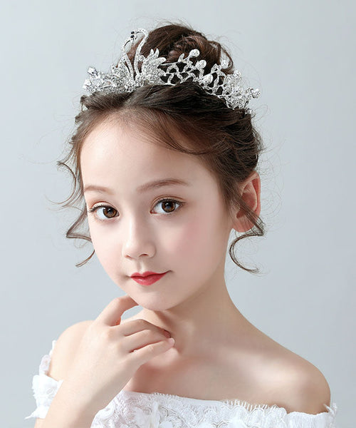 DIY Silk Alloy Zircon Pearl Little Swan Kids Crown IU046 TZ-FQ-HAI240802