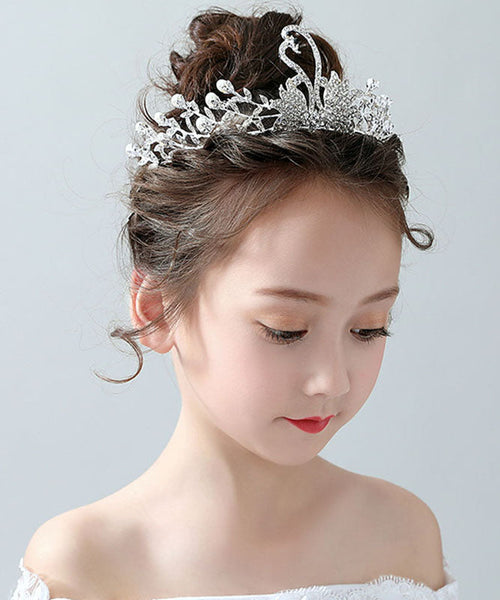 DIY Silk Alloy Zircon Pearl Little Swan Kids Crown IU046 TZ-FQ-HAI240802