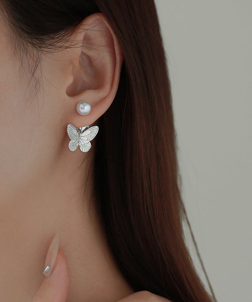 DIY Butterfly Overgild Pearl Stud Copper Earrings Silk FashionChic