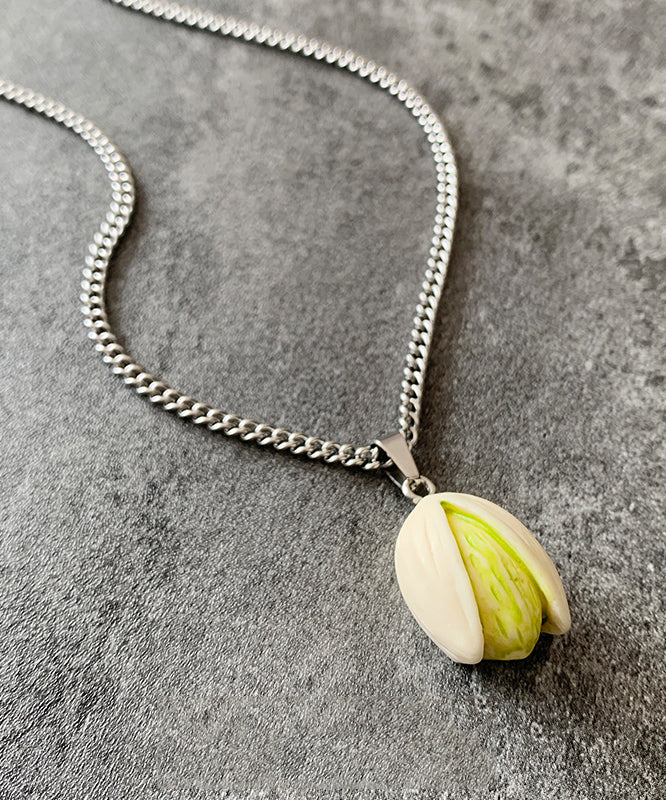 DIY Silk Stainless Steel Resin Pistachios Pendant Necklace QJ019 JEW-NLC241021