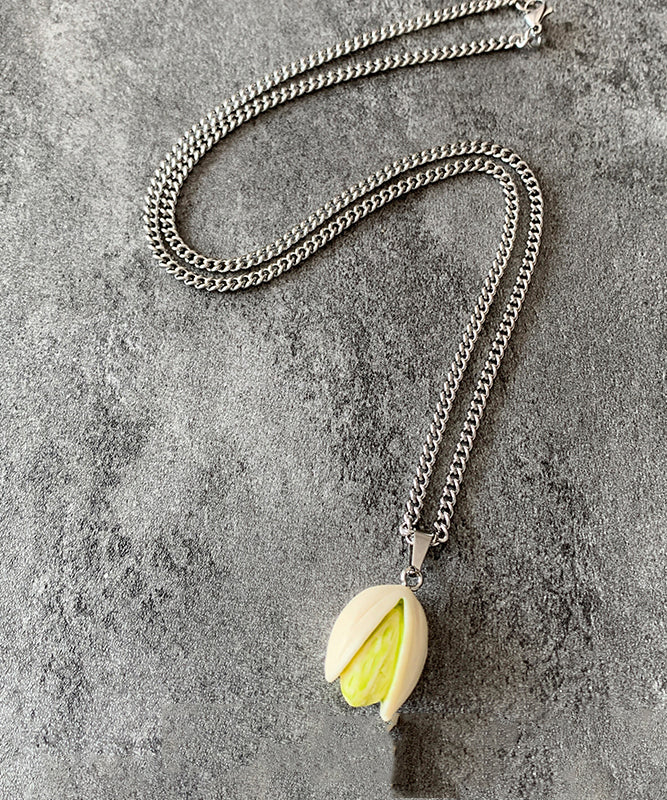 DIY Silk Stainless Steel Resin Pistachios Pendant Necklace QJ019 JEW-NLC241021