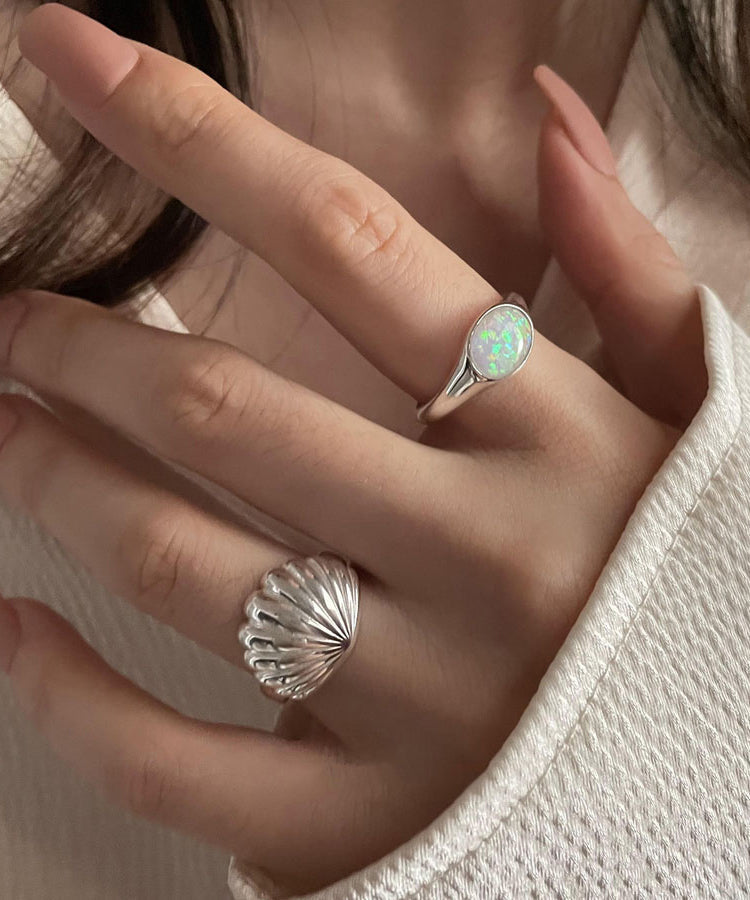 Silk Shell Two-Piece Sterling DIY Silver Rings Set FashionChic