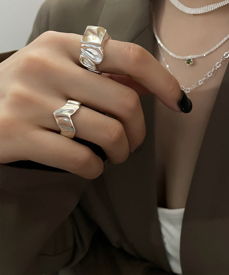 Silk Two-Piece Sugar DIY Rings Wrinkled Set Silver Sterling FashionChic